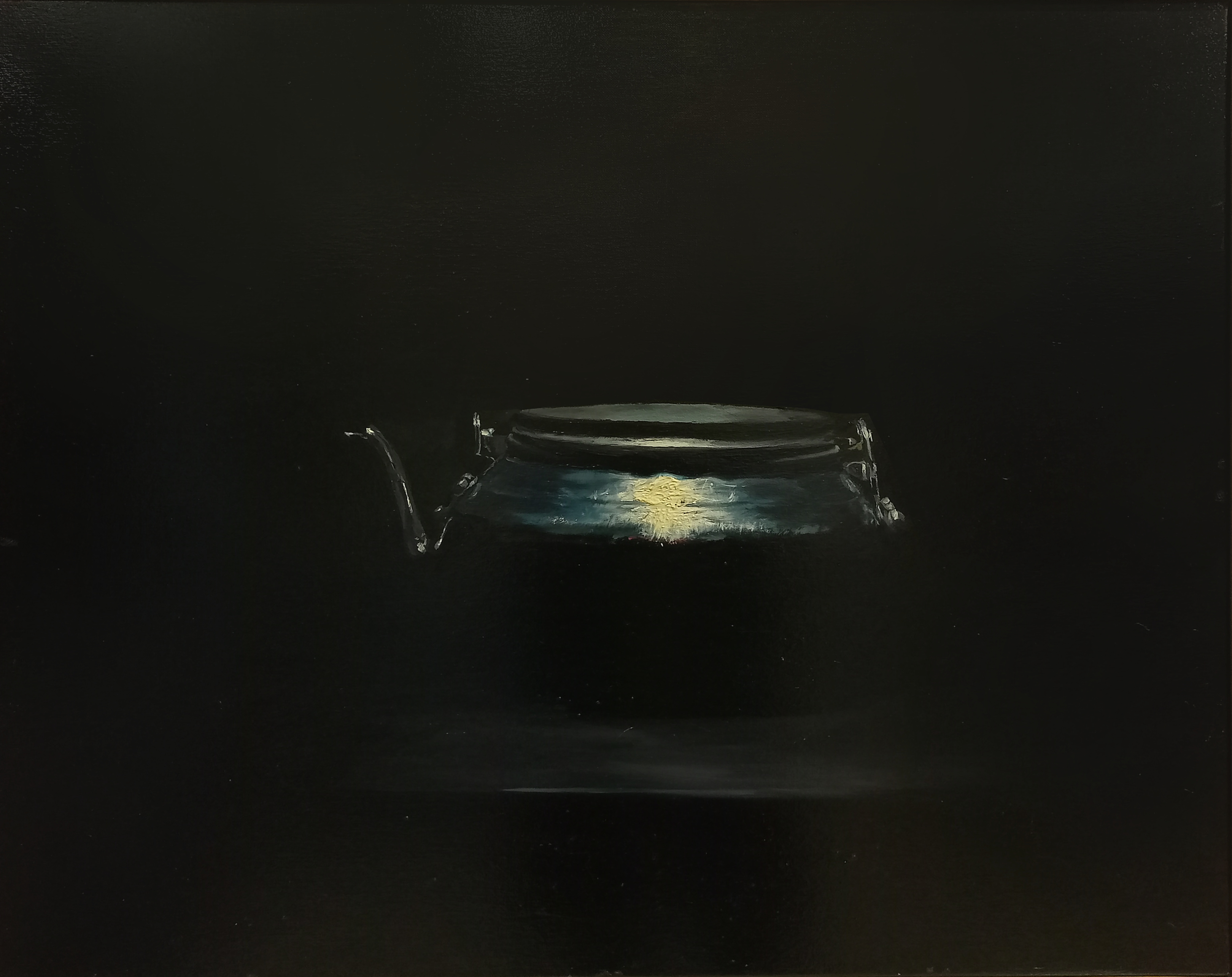 Hervidor en penumbra (óleo sobre lienzo, 73x60)