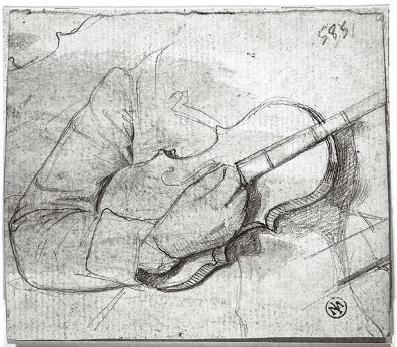 Manos y brazos de Ingres sosteniendo su violín, dibujo